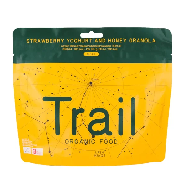 Trail ORGANIC FOOD Braškių jogurtas su meduje skrudintais dribsnais